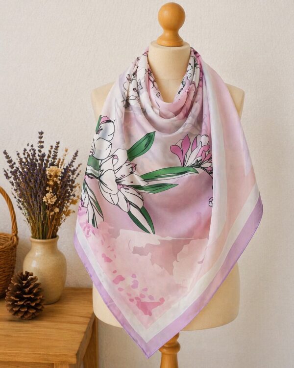 Mannequin avec foulard floral pastel Maxi Khimar Carré 150x150 cm – Crêpe Chiffon Premium